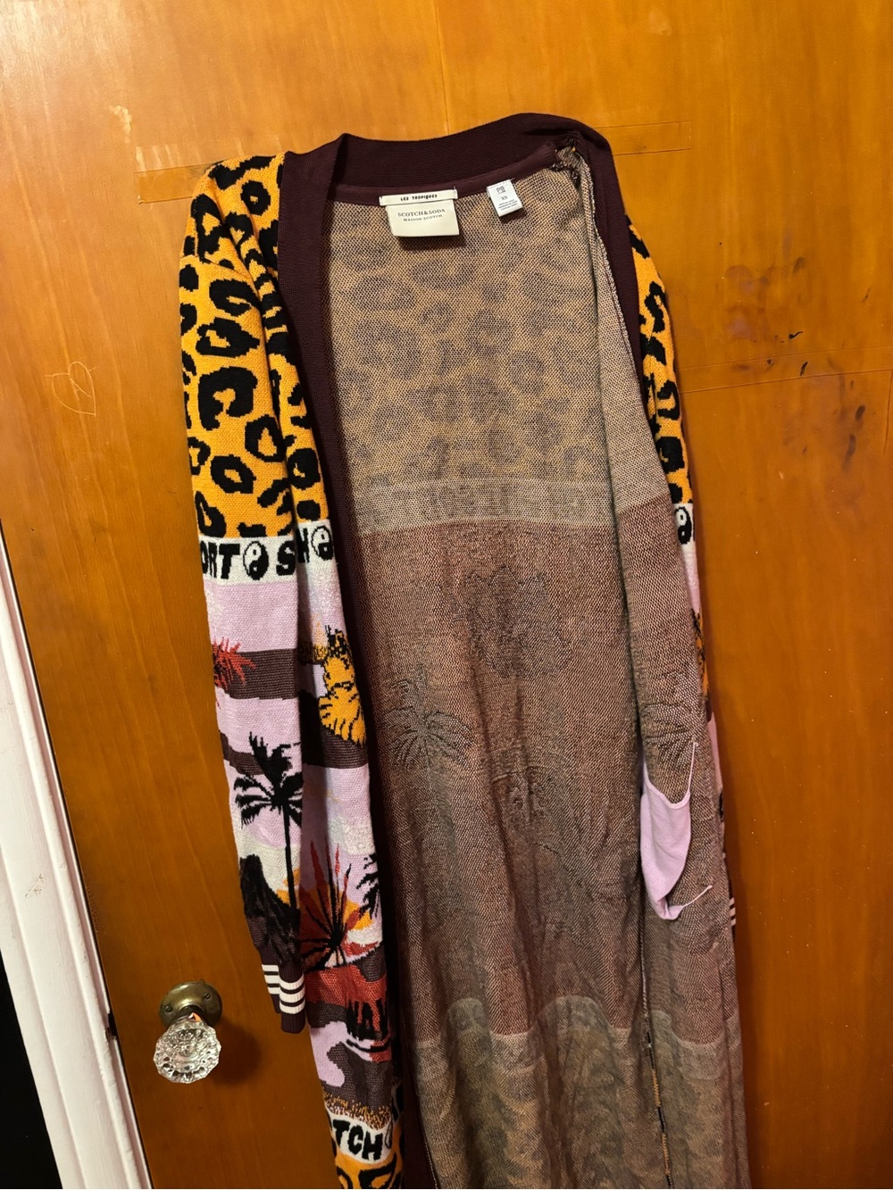 Scotch & Soda Long Patterned Open-Front Cardigan - Yellow, Pink & Brown